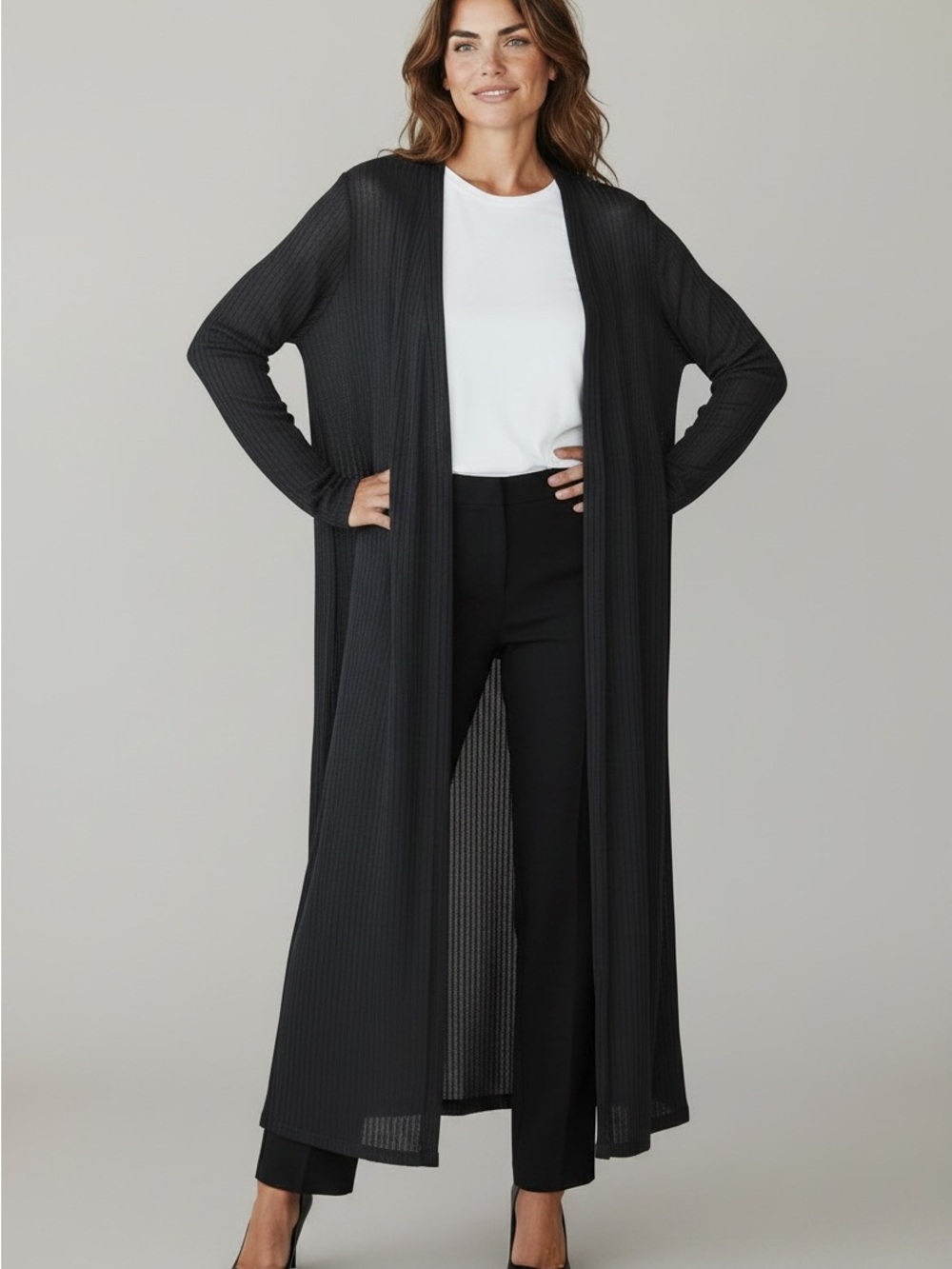 Chico's Women's Black Longline Open Front Cardigan Sweater Size 1 Medium